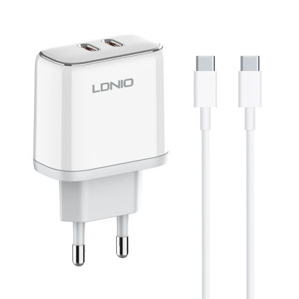 Φορτιστής δικτύου LDNIO A2528C, 35W, 2 x Type-C F, PD, με καλώδιο PD Type-C, λευκό - 40282